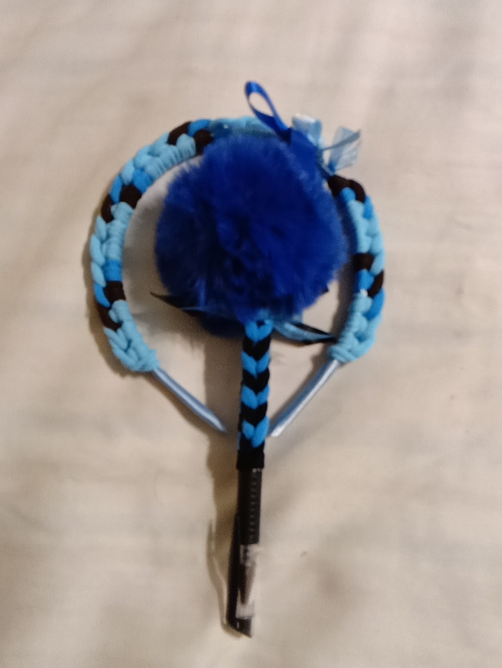 Blue Pom Pom Braided Kids Headband